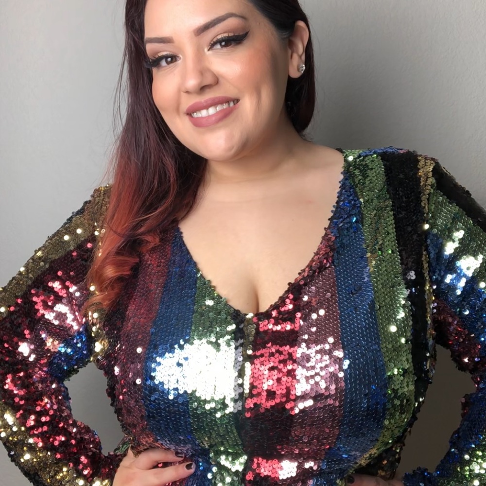 Rainbow Sequined Stripe Plus Size Dress